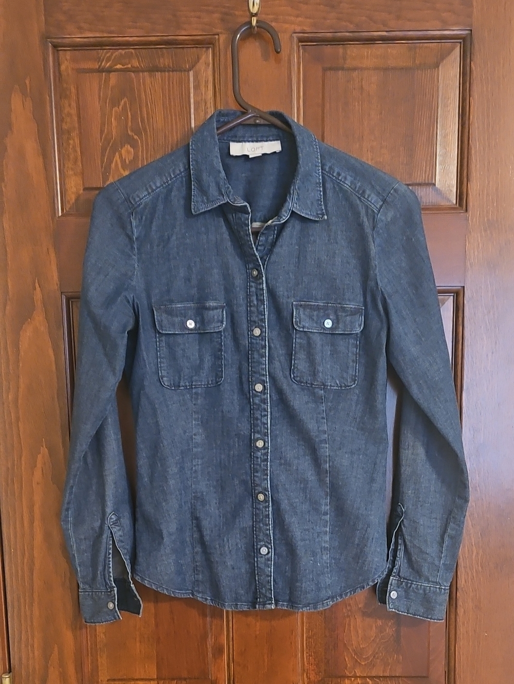 LOFT Dark Denim Button-Down Shirt